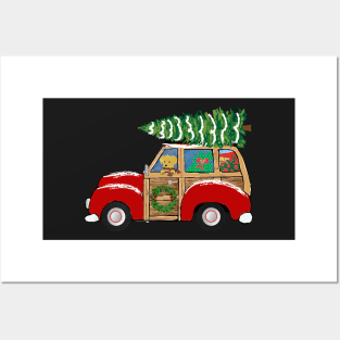 Christmas Woody Wagon- Bringing Home the Xmas Tree Posters and Art